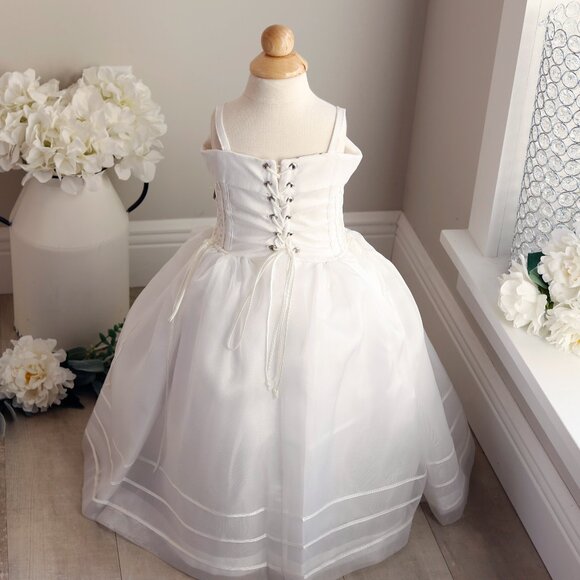 White Flower Girl Dress Formal Special Occasion Princess Gown RARE ITEM UNIQUE - Picture 5 of 12